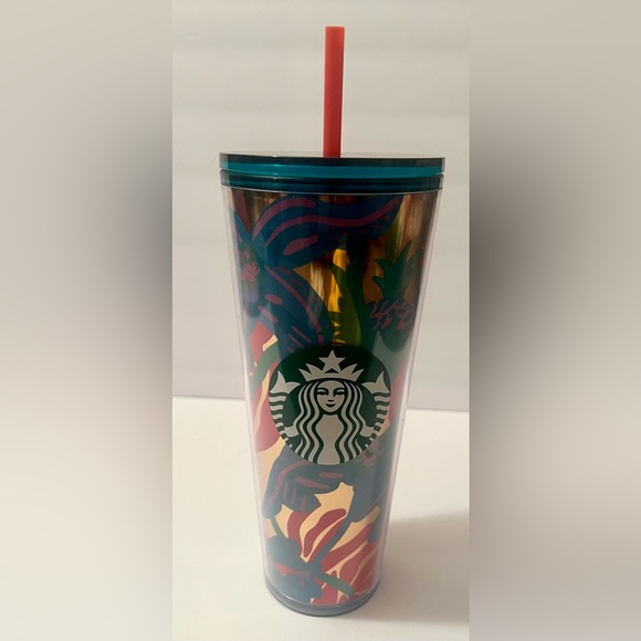 Starbucks Other - 24 oz Starbucks Reusable Cold Cup Tumbler Colorful Abstract Design w Lid & Straw